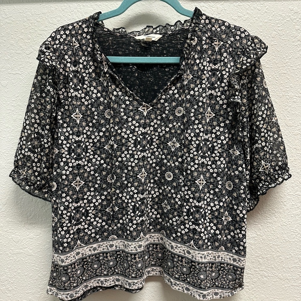Lucky Brand Black and White Patterned Blouse